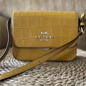 Coach Mustard Croc-Embossed Crossbody Bag